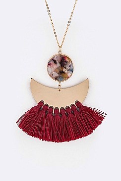 Celluloid Mix Metal Tasseled Pendant Necklace LA-12650