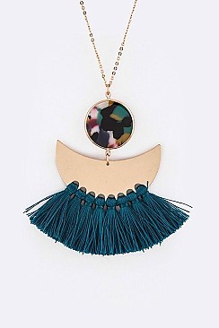 Celluloid Mix Metal Tasseled Pendant Necklace LA-12650