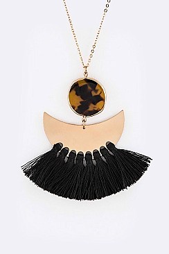 Celluloid Mix Metal Tasseled Pendant Necklace LA-12650