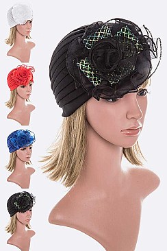 Pack of 12 Trendy Organza Flower Turban Set
