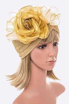 METALLIC ORGANZA FLOWER TURBAN HAT