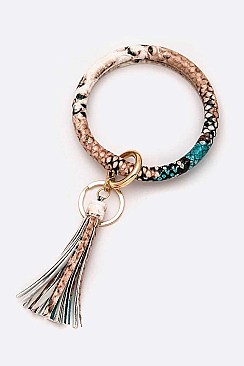 Snake Print Tassel Key Ring Bracelet