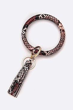 Snake Print Tassel Key Ring Bracelet