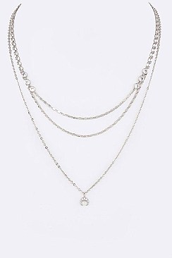 Chic CZ Petite Horn Pendant Layer Necklace LA-ON6421