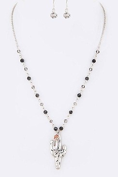 Chic Cactus Pendant Station Necklace Set LA-126205