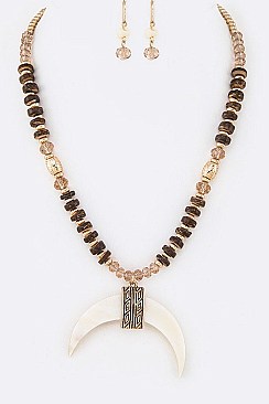MIX BEADS HORN PENDANT NECKLACE SET