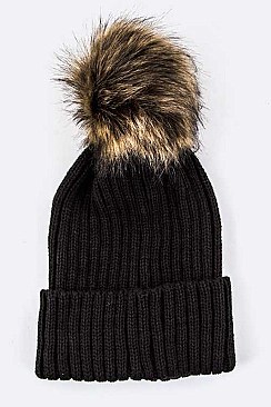 Chic Fur Pom Pom Beanie Hat LA-MM3003