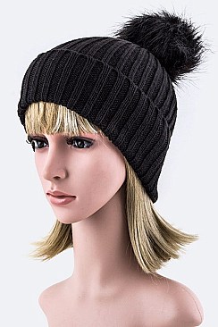 Chic Fur Pom Pom Beanie Hat LA-MM3003