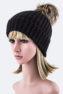 Chic Fur Pom Pom Beanie Hat LA-MM3003