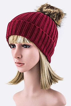 Chic Fur Pom Pom Beanie Hat LA-MM3003