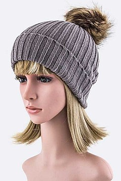 Chic Fur Pom Pom Beanie Hat LA-MM3003