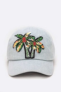PATCH DENIM PALM TREE EMBELLISHED CAP