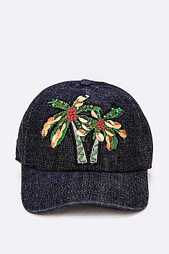 PATCH DENIM PALM TREE EMBELLISHED CAP
