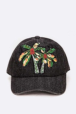 PATCH DENIM PALM TREE EMBELLISHED CAP