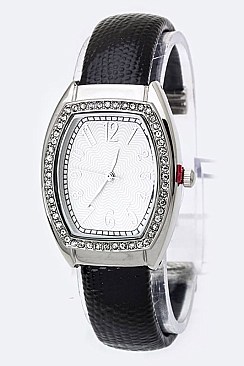 Fashionable Crystal Bezel Open Bangle Watch LA-2564