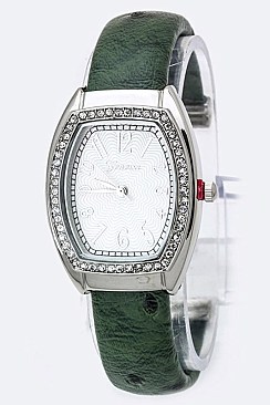 Fashionable Crystal Bezel Open Bangle Watch LA-2564