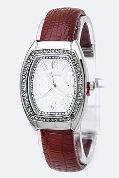 Fashionable Crystal Bezel Open Bangle Watch LA-2564