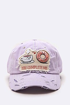 Embroidered 'You Complete Me' Distress Cotton Cap LA-T13COF04