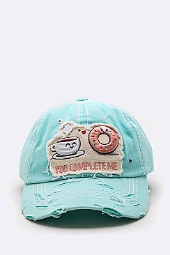 Embroidered 'You Complete Me' Distress Cotton Cap LA-T13COF04