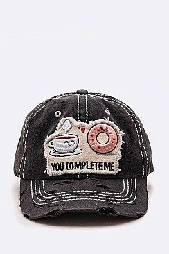 Embroidered 'You Complete Me' Distress Cotton Cap LA-T13COF04