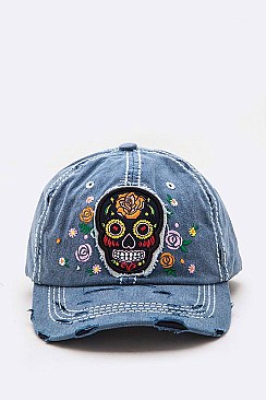 Embroidered Sugar Skull Vintage Cap LA-T13SKL01