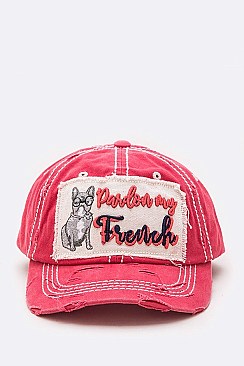 Pardon My French Embroidered Distress Cotton Cap LA-T13DOG02