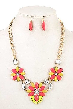 LINKED FLORAL BIB NECKLACE SET