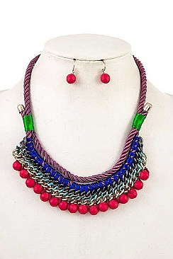 DANGLED BEAD BIB NECKLACE SET
