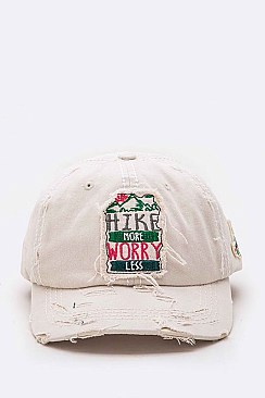 Fab Embroidered 'Hike More Worry Less' Distressed Cotton Cap LA-T13HIK01