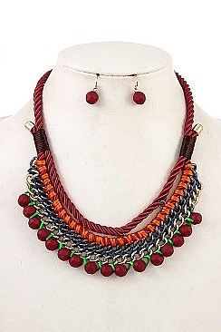 DANGLED BEAD BIB NECKLACE SET
