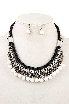 DANGLED BEAD BIB NECKLACE SET