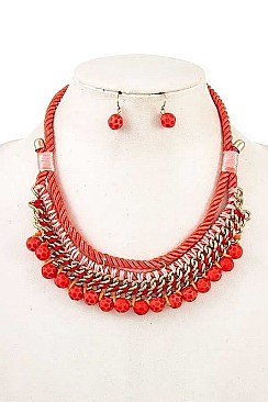 DANGLED BEAD BIB NECKLACE SET
