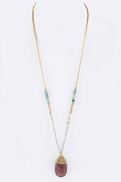 Stylish Semi Precious Teardrop Pendant Necklace LAN5927