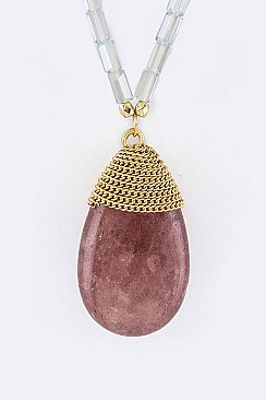 Stylish Semi Precious Teardrop Pendant Necklace LAN5927