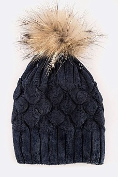 Pineapple Knit Beanie With Raccoon Fur Pompom LA-EXP1007