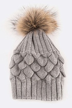 Pineapple Knit Beanie With Raccoon Fur Pompom LA-EXP1007