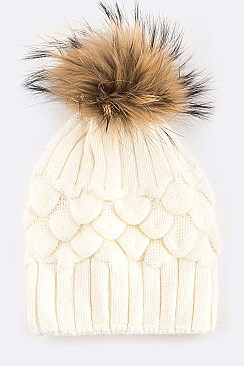 Pineapple Knit Beanie With Raccoon Fur Pompom LA-EXP1007