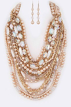 Luxurious Mix Stones, Beads & Pearls Statement Necklace Set LA-CN2064