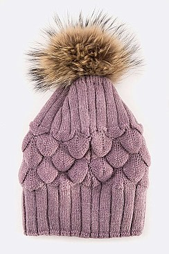 Pineapple Knit Beanie With Raccoon Fur Pompom LA-EXP1007
