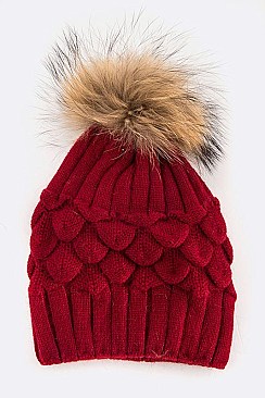 Pineapple Knit Beanie With Raccoon Fur Pompom LA-EXP1007