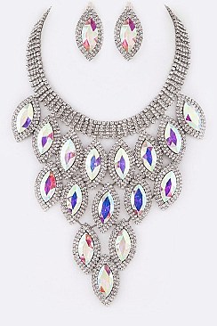 MULTI LAYER CRYSTAL STATEMENT NECKLACE SET