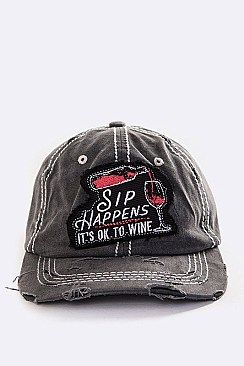 Sip Happens Embroidered Vintage Washed Cap LA-T13WIN04