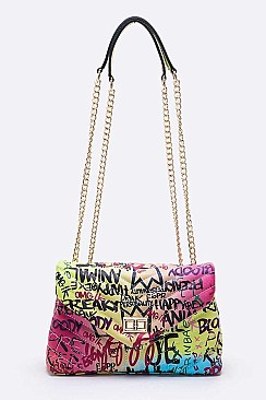 Striking Graffiti Chevron Quilted Shoulder Bag