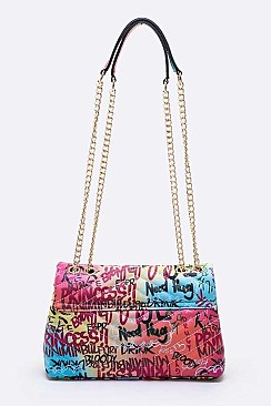 Striking Graffiti Chevron Quilted Shoulder Bag