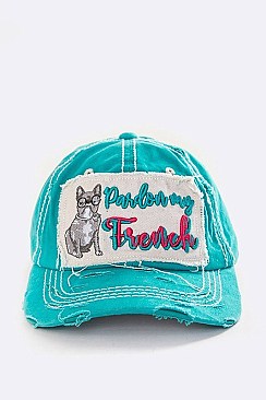 Pardon My French Embroidered Distress Cotton Cap LA-T13DOG02