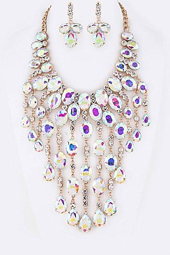 Lush Crystal Raindrops Statement Necklace Set LA-GNE3007