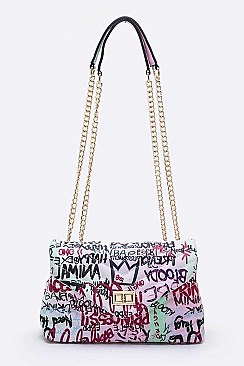 Striking Graffiti Chevron Quilted Shoulder Bag