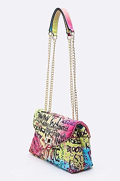 Striking Graffiti Chevron Quilted Shoulder Bag