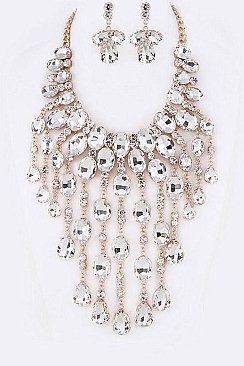 Lush Crystal Raindrops Statement Necklace Set LA-GNE3007