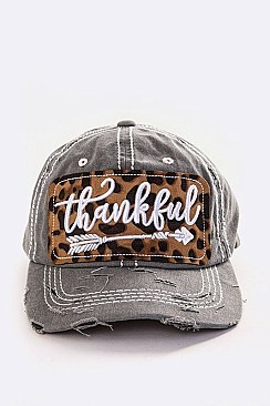 Thankful Leopard Print Patch Distress Cotton Cap LA-T13THK06